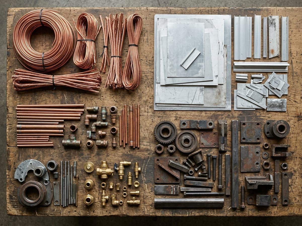 Sorted copper wire and sheet metal ready for processing